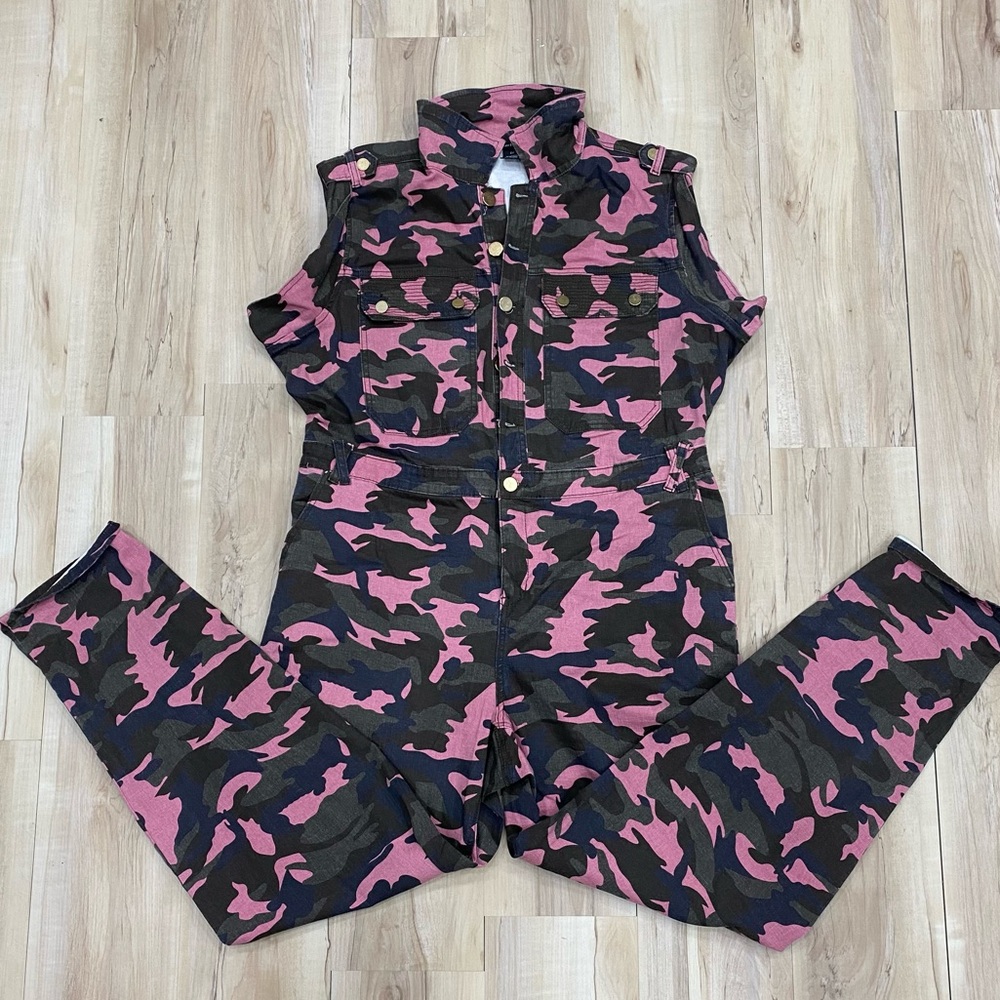 Ashley Stewart Pink sleeveless camo jumpsuit size 20